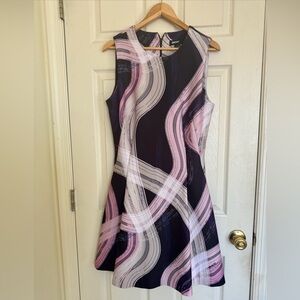 DKNY Women's Sleeveless Dress Size 12 Geometric Pattern Knee Length Dress